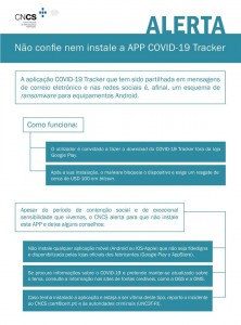 Informações úteis / AUTORIDADES ALERTAM: NÃO CONFIE NEM INSTALE A APLICAÇÃO COVID-19 TRACKER